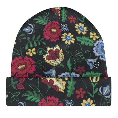Embroidery Flower Pattern Kids Beanie Hat for for Girls Boys Children Cap Winter Knitted Chemo Cancer Headwear Accessories Gifts Decoration Black4