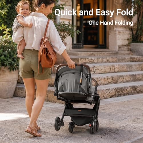 Image of Mamazing Ultra Air Lightweight Baby Travel Stroller with Carbon Fiber Frame | Compact & Airplane-Friendly, One-Handed Fold, 11.6 lbs, UPF50+ Canopy, Under-Seat Basket, Organizer & Cushion Included, Grey