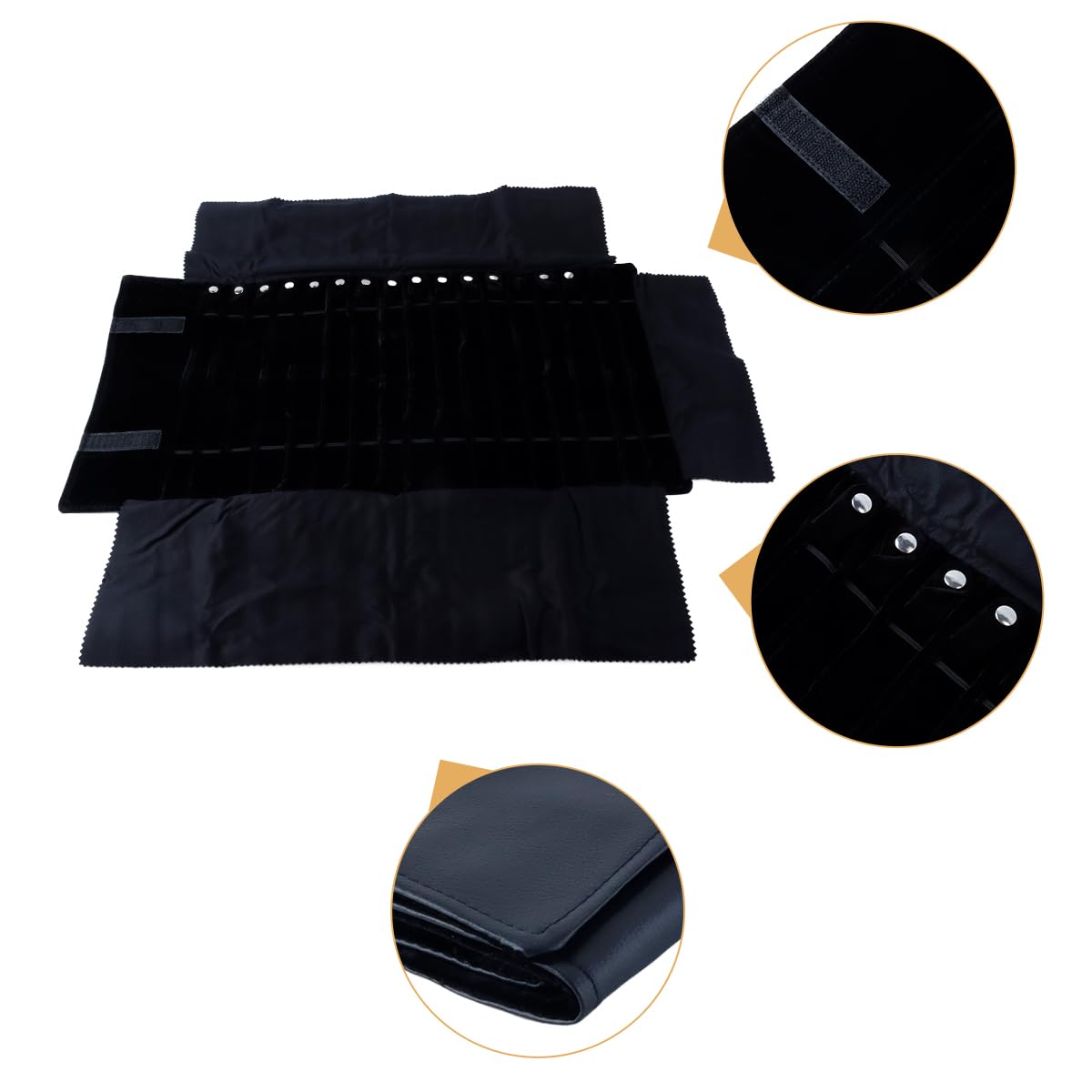Ausi Organizador de viaje plegable para joyas, bolsa de almacenamiento para collares, pulseras y pendientes, color negro, con capacidad para 16 collares y banda elástica.