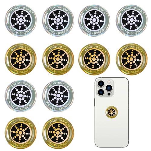 12 Pcs Efm Stickers for Phones, Efm Protection Stickers, Radiation Protection Phone Sticker Suitable for Mobile Phones and Tablets (Gold and Silver)