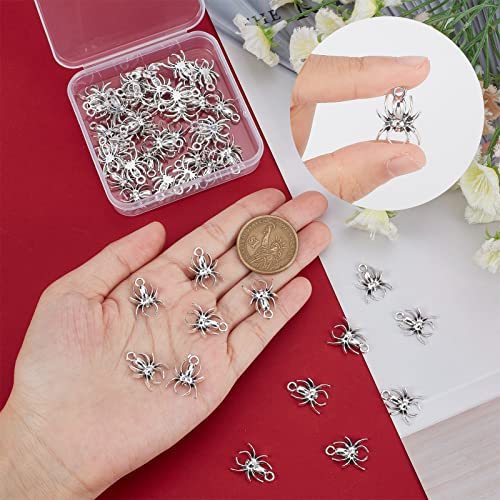 SUNNYCLUE 1 Box 50Pcs Halloween Spider Charm Antique Sliver Spider Pendants Alloy Halloween Night Spider Pendants Bulk for Jewelry Making Charms Bracelet Necklace Earring Keychain DIY Finding Supplies - Image 3