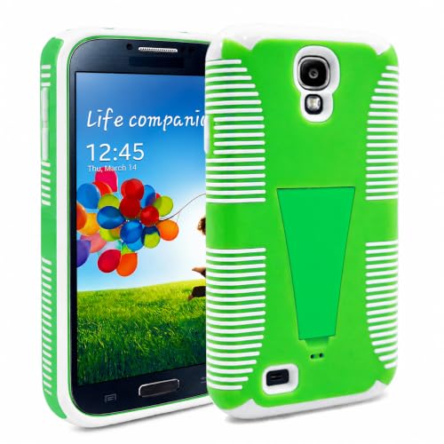 NEM Shockproof Case Compatible with Samsung Galaxy S4 with Built-in Kickstand Protective Cover (White Green)