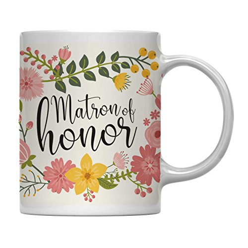 Andaz Press 11oz. Wedding Floral Flowers Coffee Mug Gift, Matron of Honor, 1-Pack