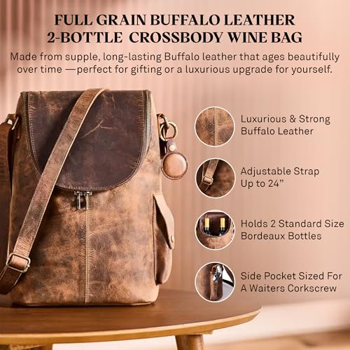 Bolso crossbody de cuero para 2 botellas Wine Enthusiast miniatura 2