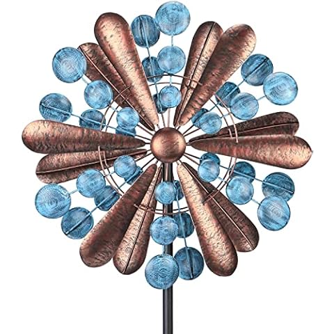Wind Spinner Large Wind Mill Metal Outdoor Indoor Large Two-Way Wind Sculptures for Garden Patio Yard Decor Blue Cover