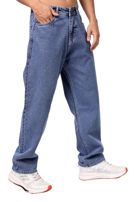Image of London Hills Men's Relaxed Fit Baggy Jeans | Streetwear Style Loose Denim Pants for Casual Wear | Comfortable Cotton Blend Jeans with Trendy Wide Leg Fit
