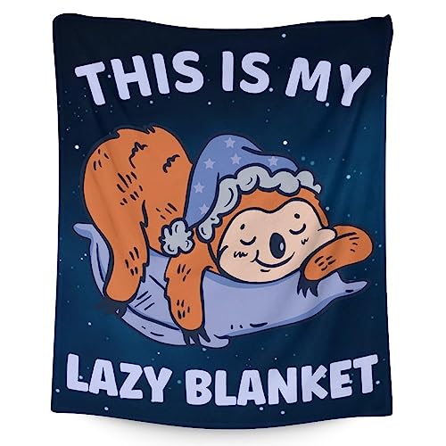 Mercuryelf Sloth Throw Blanket - Soft, Fuzzy & Warm - 40x50 Inches Flannel Blankets for Travel, Office - Dark Blue Cute Throws Gift for Girls, Boys