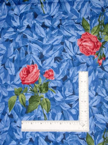 Quality Sewing Fabric – Rose Flower Fabric 17" x 44" Ro Greg Roses Blue Retired