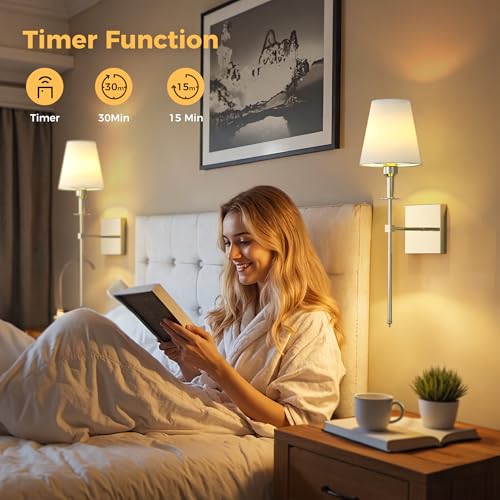 Image of DORESshop Battery Operated Wall Sconce Set of 2, Nickel Rechargeable Wall Lights, Sconce Wall Decor Set of 2, 7 Colors Mode Wireless Sconces for Bedroom Living Room Hallway