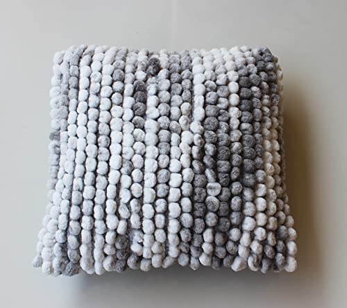 Image of Monstera Hut Boho POM POM Ash Gray Cushion Cover Pack of 1, (Cushion Cover 16x16inch) (40.6 x 40.6 cm)