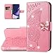 Dinglijia Wallet Case for Samsung Galaxy A23 5G, Butterfly Pattern PU Leather Case with Magnetic Clasp and Cash Card Holder Cover for Galaxy A23 5G Rhinestone Pink