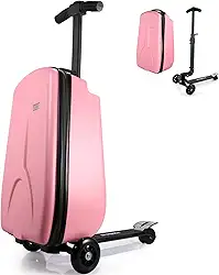 Mala de scooter para crianças de 4 a 12 anos, 4 em 1 para crianças, mala de embarque, destacável e dobrável, trole de viagem na bagagem, rosa, Medium, Mala de scooter para crianças de 4 a 12 anos