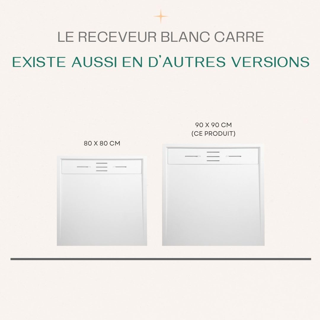 Essebagno Receveur Résine 90 x 90 Façon Ardoise Blanc