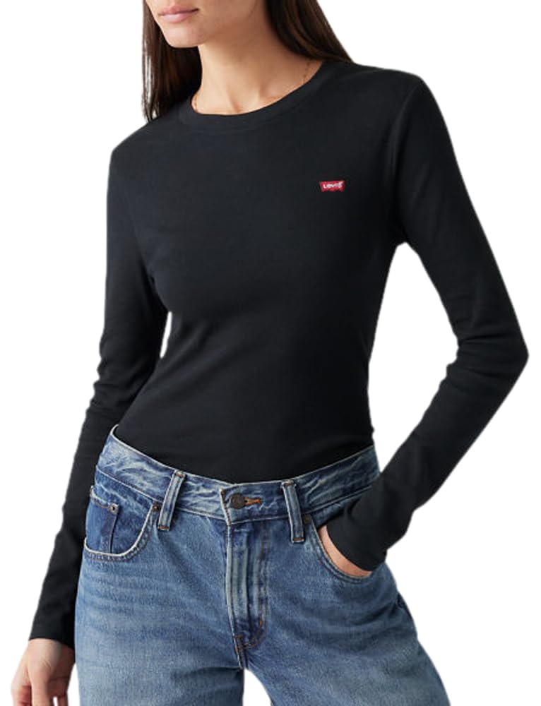 Levi's Women's Essential Housemark Long-Sleeved T-Shirt, Caviar, XXS