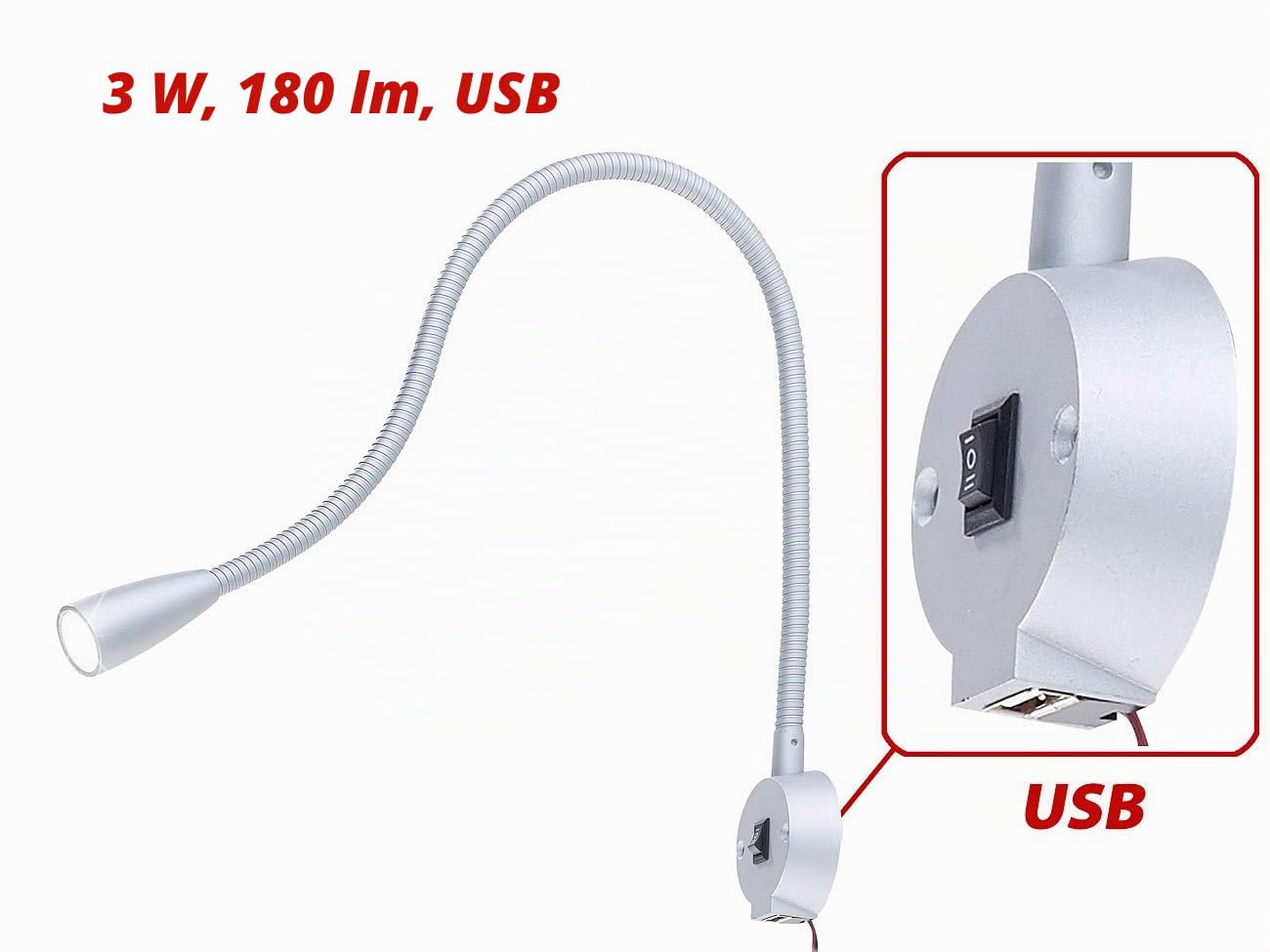 Lunartec Leselampe Wand: 2er-Set LED-Bett- & Leseleuchten, Schwanenhals & USB-Ladebuchse, je 3W (USB Leselampe Schwanenhals, Bett)