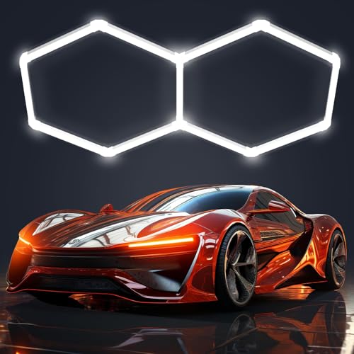 Mimiear Garagenlampe LED 2-Hex 88W 1.7m x 1.0m,Verformbare Hexagon Werkstatt Deckenleuchte Dly Sechseck Garage LED Licht für Garage, Werkstatt, Lager, keller, Fitnessstudio(2-HEX)