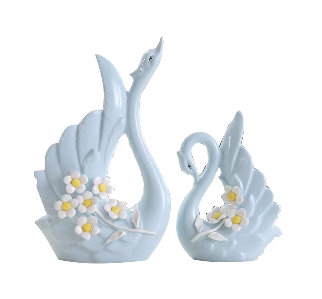 Statuetta di animali Statuetta for la decorazione dell'ufficio a casa, 2 pezzi Statua di famiglia del cigno Cartoon Blue Pancia grande Statuetta di cigno animale Modello Photo Prop Ornamento decorativ