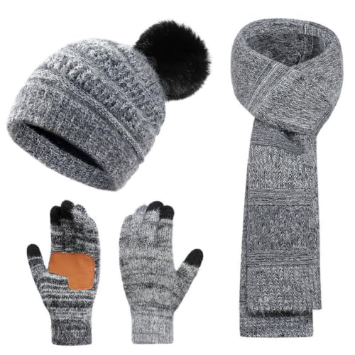 Conjunto de gorro de invierno bufanda y guantes tactiles unisex para frio