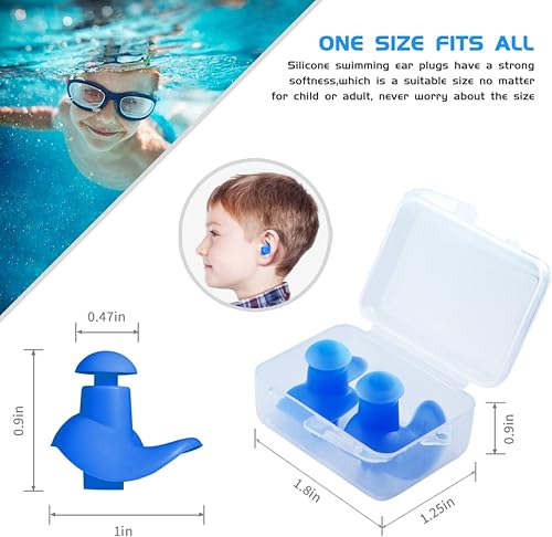 Image of James HealthPlus 1 Pair Waterproof Silicone Earplugs Soft Texture Portable Ear Plugs for Water Sports Swimming with Storage Box (Blue)