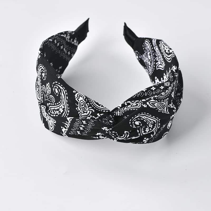 Amazon.com : Boho Black Paisley Knotted Headband - Wide  display picture 1