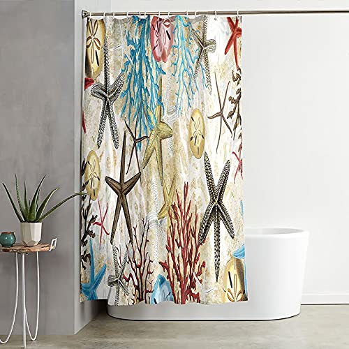 Rideau de douche 150x200cm polyester corail et étoile de mer KnSam - 3