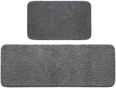 MIULEE Absorbent Bath Mat Set 2 Pieces Non Slip Bath Rug 40x60cm and U Shape WC Toilet Rug 45x45cm with High Hydroscopicity Rugs Super Soft Cozy and Shaggy Microfiber Rug Carpet for Bathroom Beige