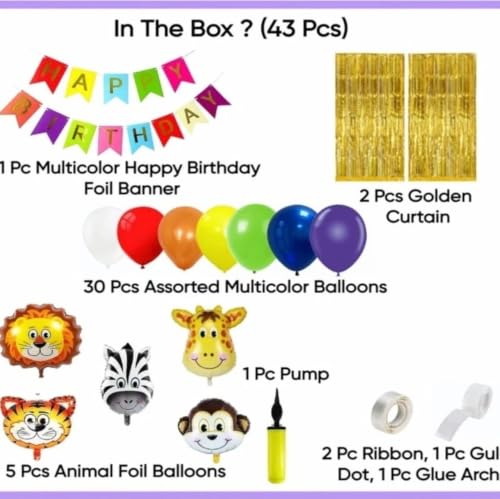 Image of MOOKE Jungle SAFARI Theme Birthday Decoration Kit - 43 Pcs Balloon, Bunting for Kids | Animal Theme Birthday Party Decorations | Jungle Safari Theme Birthday Decoration
