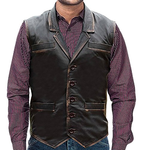 HOLLYWOOD LEATHER HAWK Distressed Brown Biker Leather Vest for Men (5XL (Fit for 53-54 inches Actual Chest Size))
