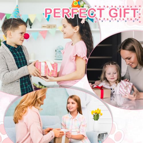 HJZHII 7 teiliges Schreibwaren Set mit niedlichen Katzenpfoten, Cartoon Kawaii Einziehbarer Bleistiftspitzer Korrekturband Radiergummi Haftnotizen Lineal Mini-Schere und Allzweckschneider (Rosa)