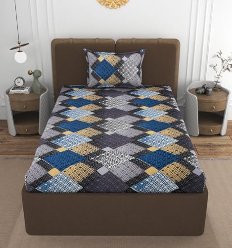 Image of VOMZER 320 Threadcount Elastic Fitted Bedsheets Single Bed with 1 Pillow Cover | Single Bed with All Around Elastic, Size 36 X 72 X 8 Inches