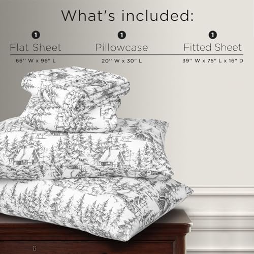Image of Briarwood Home Printed Flannel Sheet Set, 100% Natural Cotton, Soft, Warm & Deep Pocket, Advanced Nano-Tech Resistance to Pilling, Brushed 6 Times for Softness, Grey Sylvania, Twin, 3 Piece