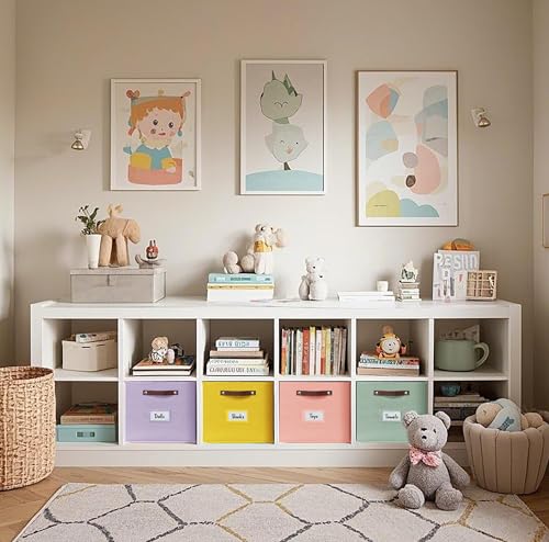 Image of DECOMOMO Storage Baskets, 13x15x13 Storage Cube Bins with Labels for Organizing Shelves Kallax (Kallax / 4pcs, Rainbow)