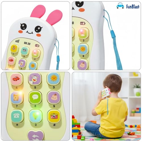 Image of FunBlast Cartoon Musical Mobile Phone for Kids, Mobile with Light & Sound Toys for Babies | Educational Toys for Kids 3+ Years /Boys /Girls-1 Unit (Bunny-White)