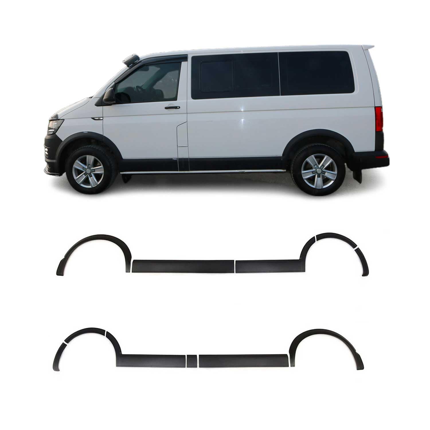 OMAC Radlaufschutz Kotflügel compatibile con VW T6 2015-2019 L1 Kurzer LHD ABS Nero 11tlg