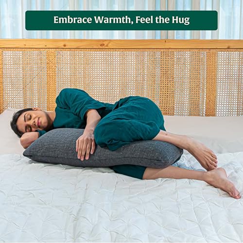 Image of The White Willow Half Body Soft Memory Foam Pillow Insert for Maternity, Side Sleeper, Back Support with Cuddle Pillow Zippered Cover - 10 inch X 30 inch, Grey