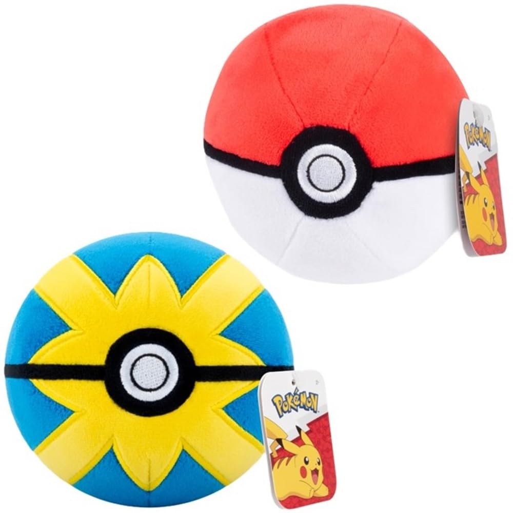 Pokemon - Poke Ball de 5 pulgadas y bola rápida de peluche, paquete de 2 unidades, con licencia oficial, auténtico juguete de pokeball de peluche suave con parte inferior ponderada, Gotta Catch 'Em