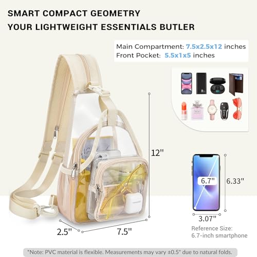 Image of Mildbeer Womens Convertible Clear Backpack, Compact Concert Beige Mini | Convertible PVC sling /shoulder bag for women. Fits phone, cards & lipstick. Ideal for festivals & commute. Stadium compliant