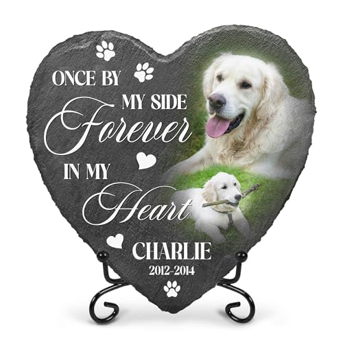 Heganits Dog Stones Memorial Personalized Pet Loss Gifts Dog Memorial | Pet Remembrance Stone for Furry Companion Passed Away | Cat Memory Stone Outdoor with Photo | Best Thoughtful Gift for Pets Loss