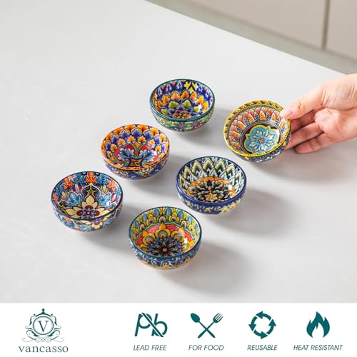 Image of vancasso SIMI 2.7 Oz Ceramic Dipping Bowls Set of 6, Bohemian Sauce Bowls