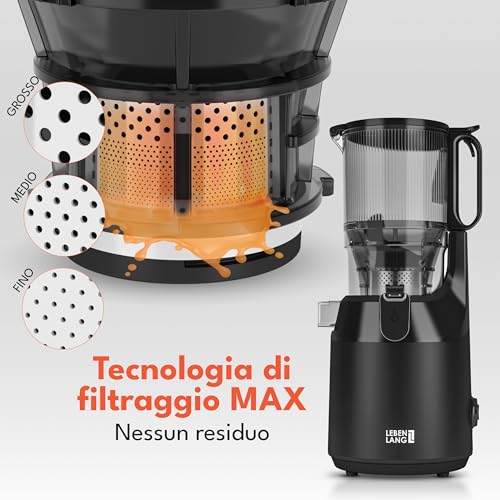 LEBENLANG Estrattore frutta e verdura - Incl. ricettario & grande apertura da 130 mm I 100% senza BPA I Slow Juicer machine Estrattori di succo a freddo I Centrifuga melograno professionale Entsafter - immagine 5
