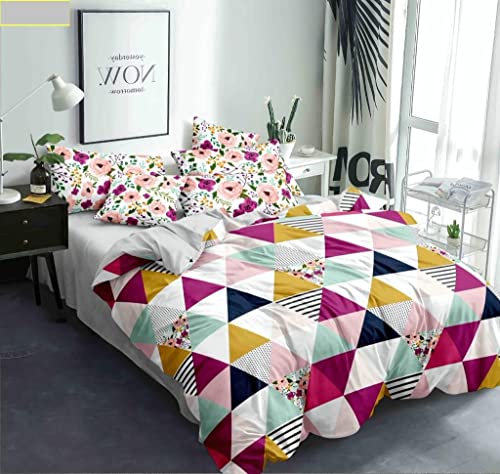 Image of KAWI Elastic Fitted Bedsheet Cotton Blend Double Bed With 2 Pillow Cover( 72 X 78)- Multicolored(72X78),200 TC