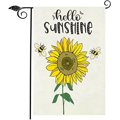 Hello Sunshine Spring Summer Sunflower Welcome Garden Flag - 12×18 Inch Double Sided Outdoor Decor Flag for Yard Farmhouse (Bee and Sunflower-Style1) Cover