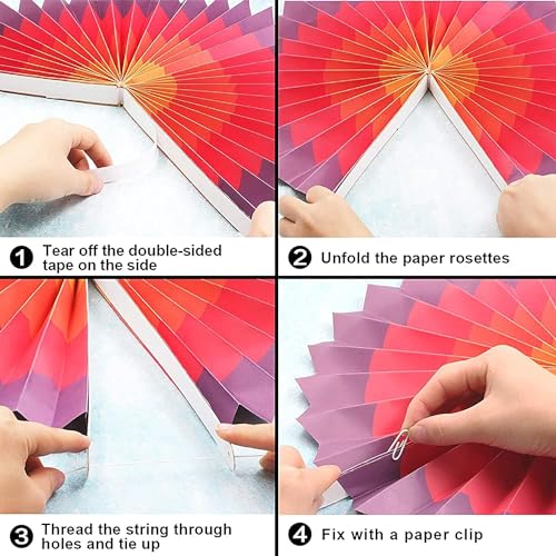 Image of Pop the Party 6Pcs Vibrant Bright Colors Hanging Paper Fans Circular Folded Paper Fan Flower Party Supplies Wedding Background Decoration Window Dressing.