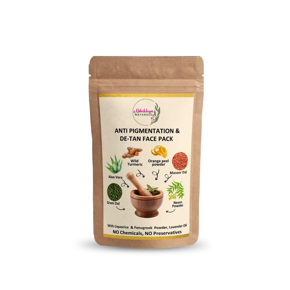 Abhikhya Naturals Anti Pigmentation & De-Tan Face Pack 100 gm | Gram Dal, Masoor Dal, Wild Turmeric, Neem Powder, Aloe Vera, Brightens & Soothes Skin, For All Skin Types