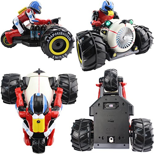Fistone RC Car High Speed Spinning Stunt Car 2.4G Remote Control Amphibious Motorcycle Drives on Land and Water Vehicle Toys for Kids