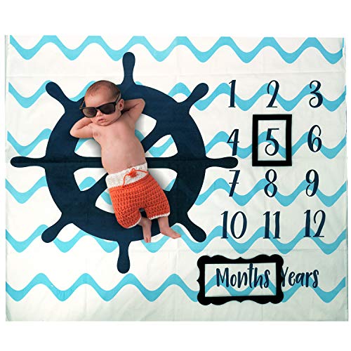 Image of Baby Monthly Milestone Photo Blanket | Month Baby Blanket for Pictures- Nautical