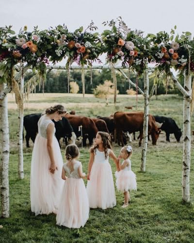 Image of 2Bunnies Girl Peony Lace Back A-Line Straight Tutu Tulle Party Flower Girl Dress