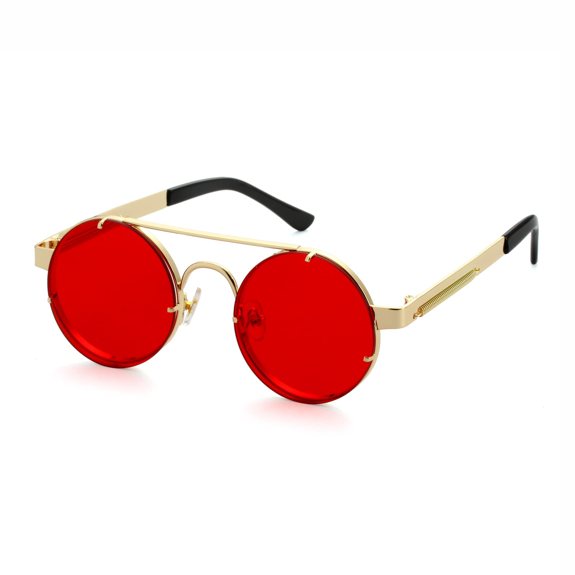 OnrtryRound Steampunk Sunglasses for Men Women Circle Hippie Metal Frame Sun Glasses