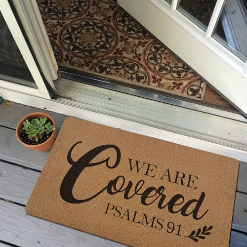Image of Christian Easter Door Mat, Christian Gifts, We are Covered Psalm 91 Doormat, Bible Verse Welcome Front Door Mat Indoor Outdoor Entrance, Scripture Artificial Coir Doormats for Patio, 30x17in