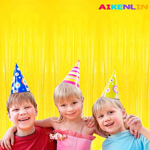 Image of 4 Pack 3.2Ft x 8.2Ft Yellow Foil Fringe Curtain Backdrop, Metallic Tinsel Foil Fringe Streamers Curtains Background for Photo Booth, Birthday, Wedding, Halloween, Christmas Party Decoration